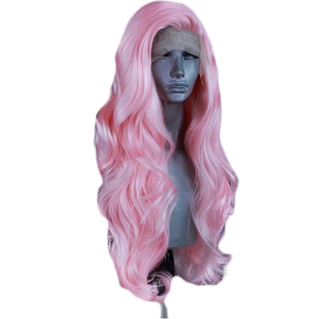 Wavy Lace Head Cover - Pink High Temperature Wire Wig with Oblique Bangs