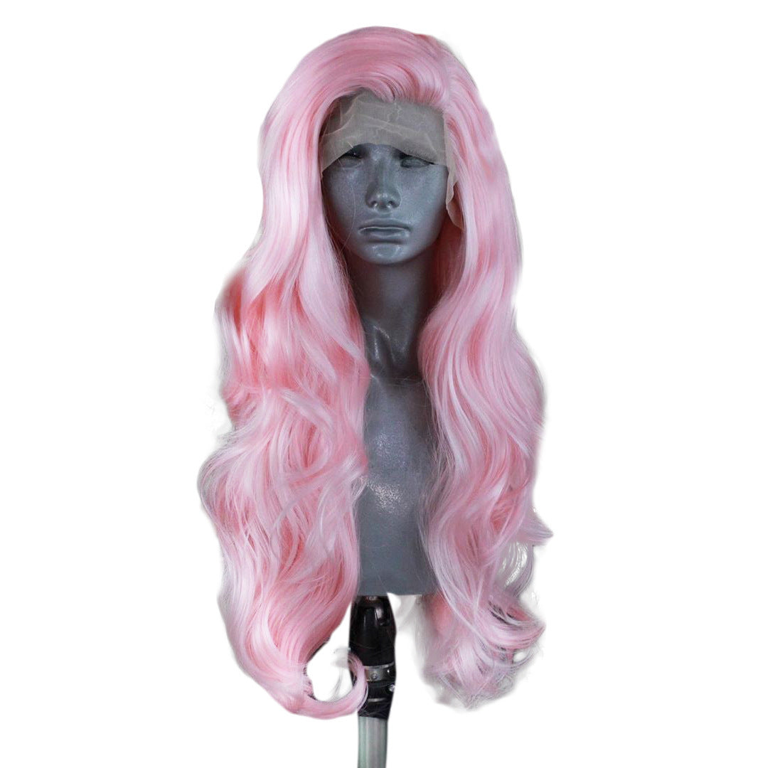 Wavy Lace Head Cover - Pink High Temperature Wire Wig with Oblique Bangs