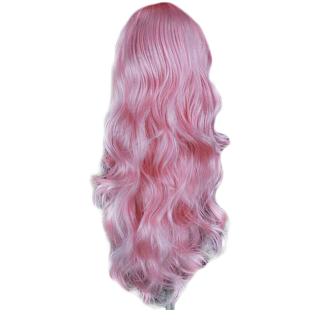 Wavy Lace Head Cover - Pink High Temperature Wire Wig with Oblique Bangs