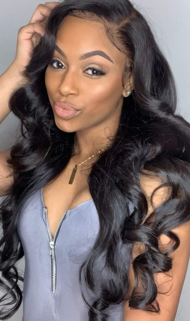 Women's Black Long Curly Wig – Front Lace Medium Part Hairstyle