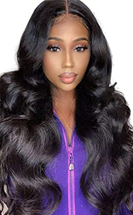 Women's Black Long Curly Wig – Front Lace Medium Part Hairstyle