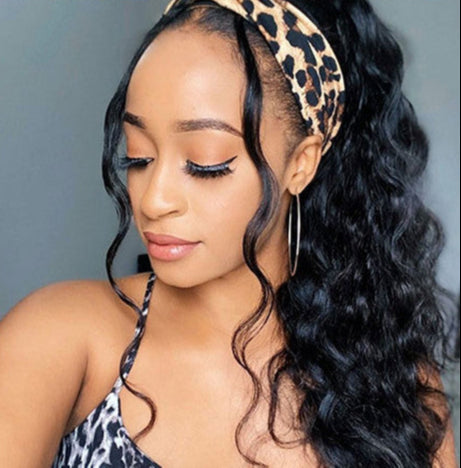 Women’s Ice Silk Headband Wig – Long Curly 100% Human Hair, Smooth & Dyeable, Multiple Length Options