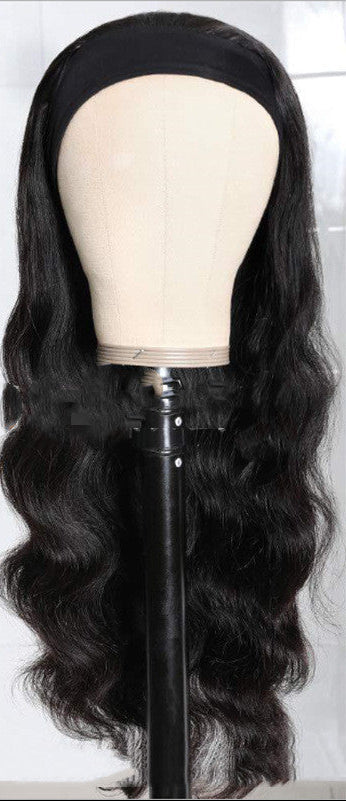 Women’s Ice Silk Headband Wig – Long Curly 100% Human Hair, Smooth & Dyeable, Multiple Length Options