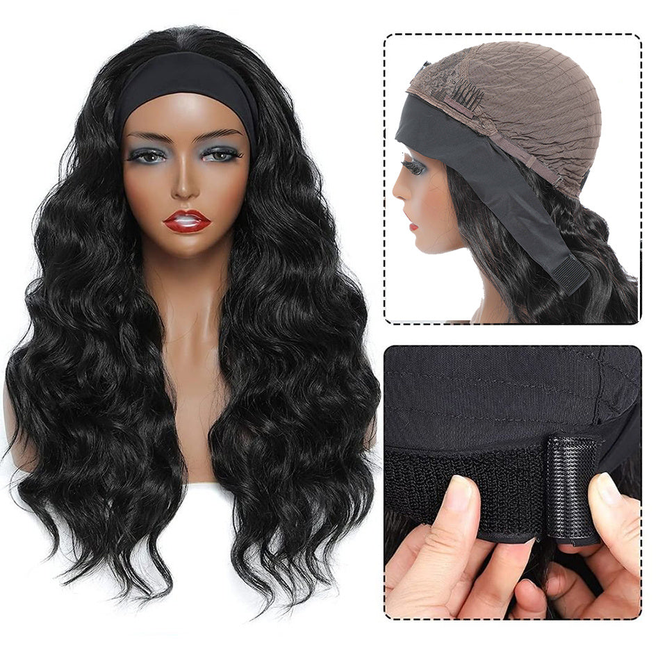 Women’s Ice Silk Headband Wig – Long Curly 100% Human Hair, Smooth & Dyeable, Multiple Length Options