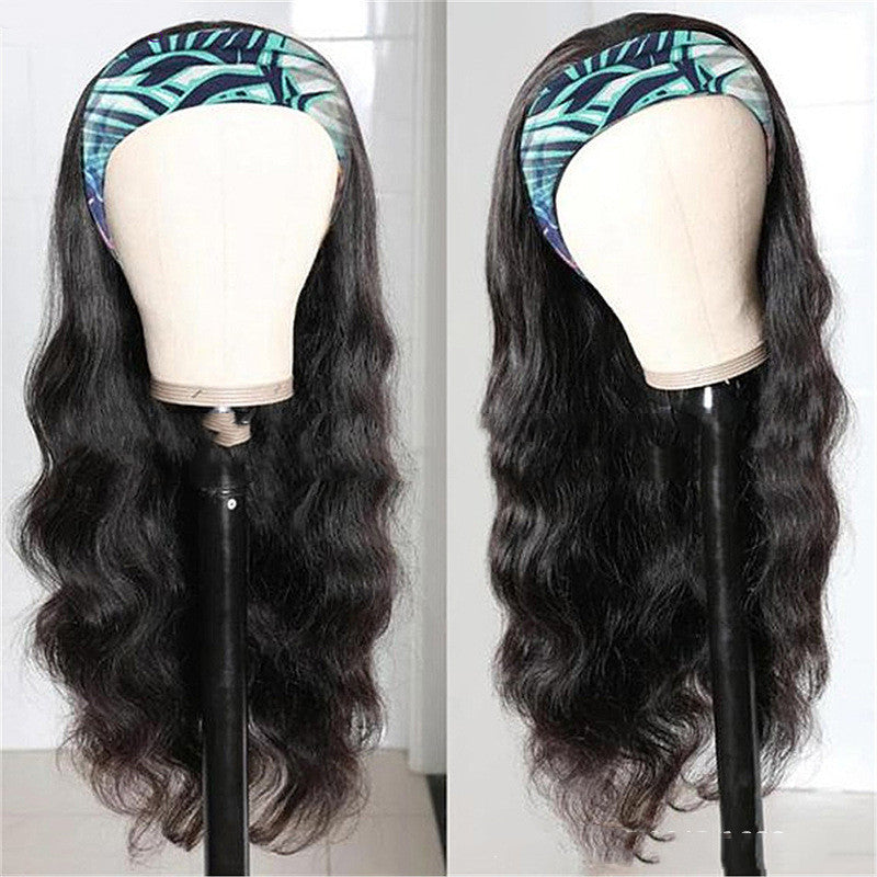 Women’s Ice Silk Headband Wig – Long Curly 100% Human Hair, Smooth & Dyeable, Multiple Length Options
