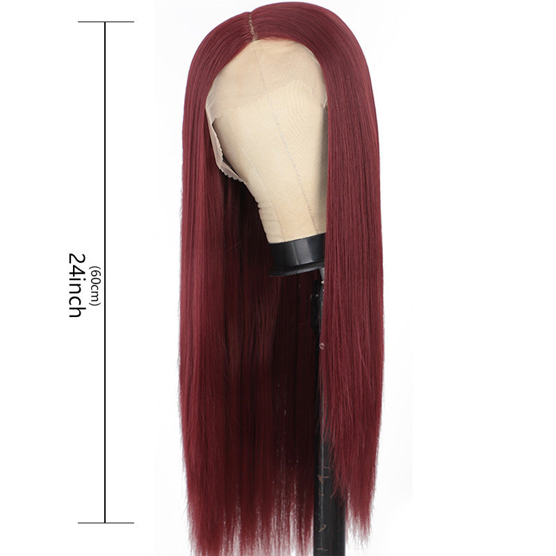 Women’s Lace Front Long Straight Wig Head Cover – Fashionable Solid Color, High-Temperature Wire, Sleek & Elegant
