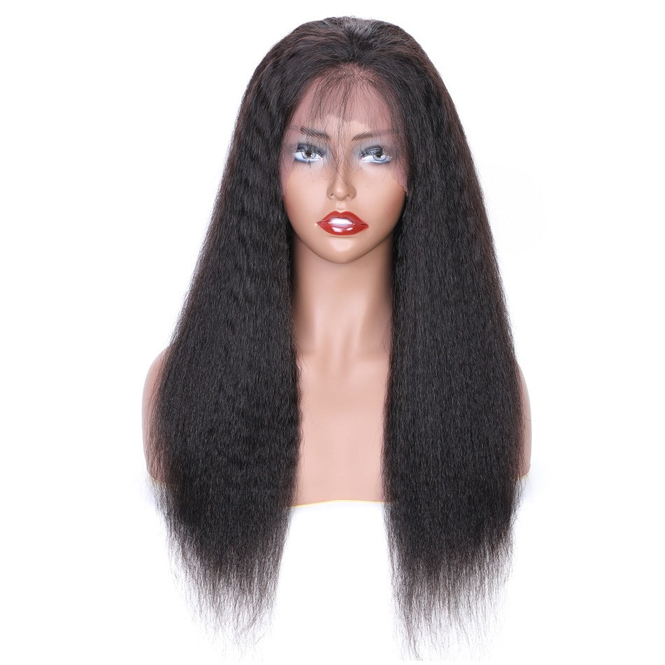 Yaki 13x4 Lace Frontal Wig – Kinky Straight, 100% Human Hair, Fully Hand-Woven, Customizable Length & Bangs