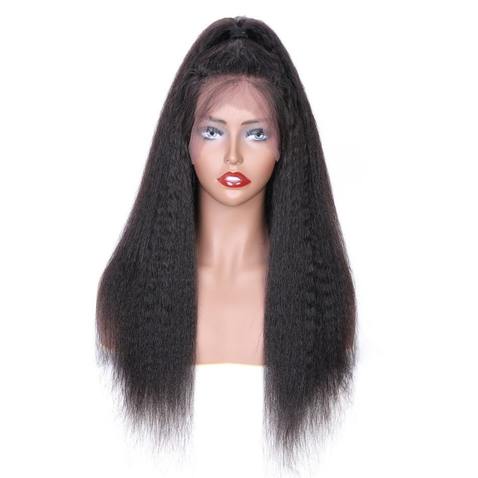 Yaki 13x4 Lace Frontal Wig – Kinky Straight, 100% Human Hair, Fully Hand-Woven, Customizable Length & Bangs