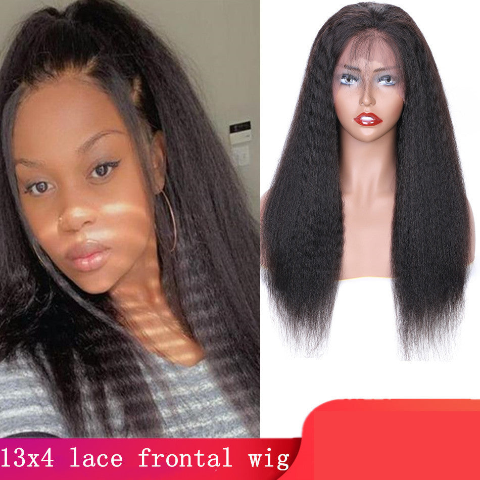 Yaki 13x4 Lace Frontal Wig – Kinky Straight, 100% Human Hair, Fully Hand-Woven, Customizable Length & Bangs