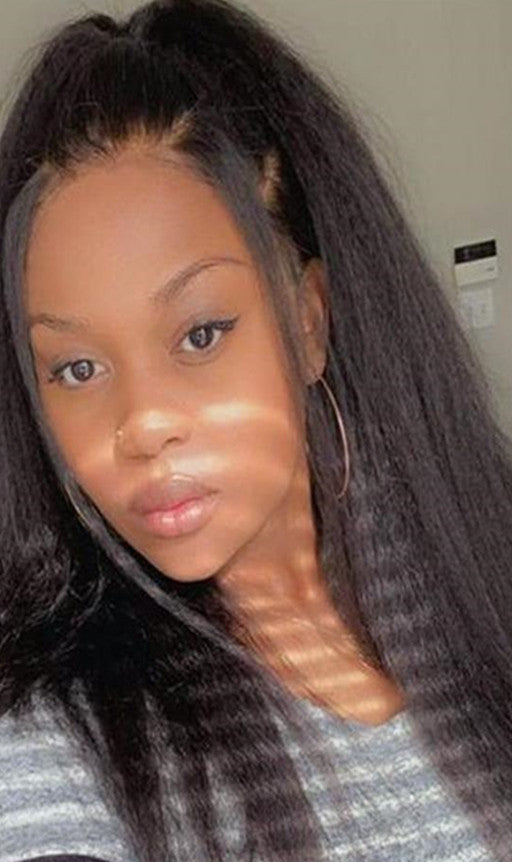 Yaki 13x4 Lace Frontal Wig – Kinky Straight, 100% Human Hair, Fully Hand-Woven, Customizable Length & Bangs