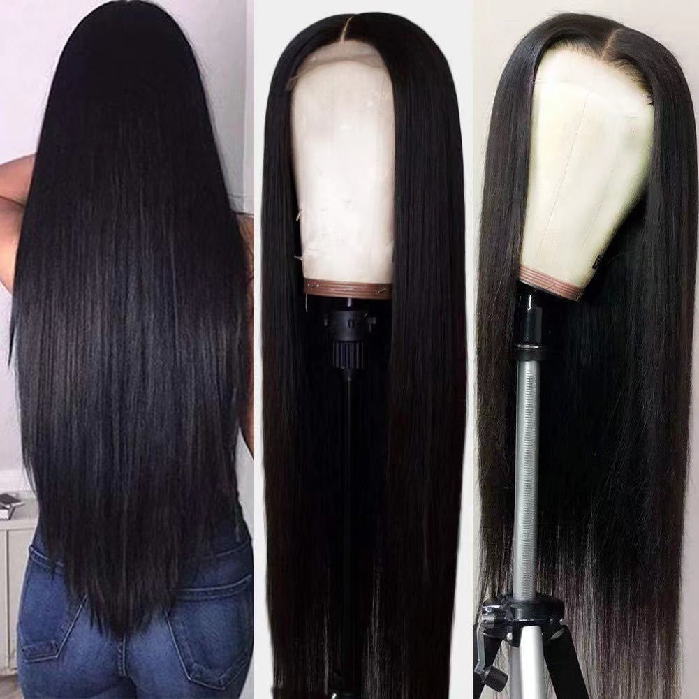 Black Straight Lace Front Wig | High-Temperature Fiber Heat-Dyeable Hair for All Face Types