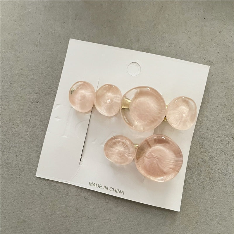 Elegant Planet-Inspired Artificial Crystal Hair Clips – Set of 2 in Sea Blue, Pink, Gray, White & Orange