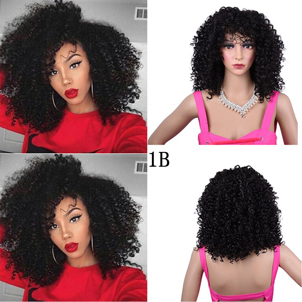 Chic Synthetic Afro Curly Wig with Qi Bangs – Sweet and Cute Style for Black Women