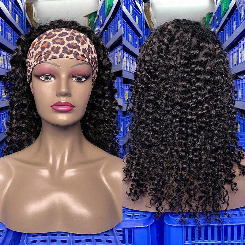 Hair 250% Density Headband Wig Curly Human Hair Wigs Gluelees Virgin Hair Wig