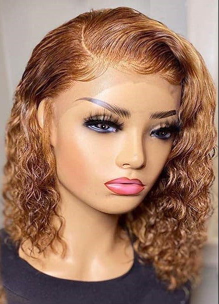 Exotic Short Curly Honey Blonde Bob Wig with Lace Front – Versatile Human Hair Style for Women
