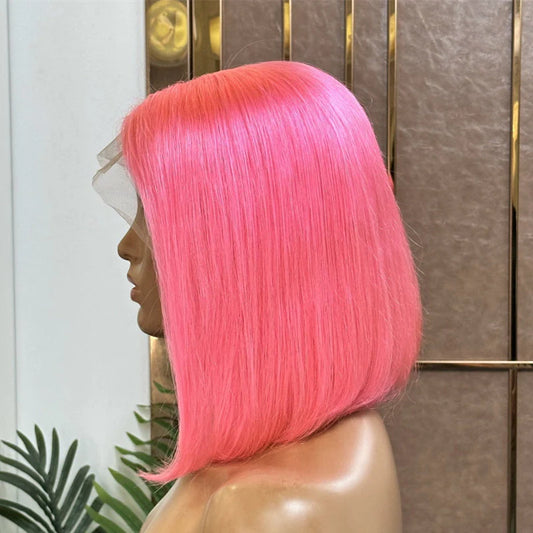 Hair Pink Short Bob Wig Straight 13x6 Lace Front Human Hair Wigs For Women Colored Bob Wig