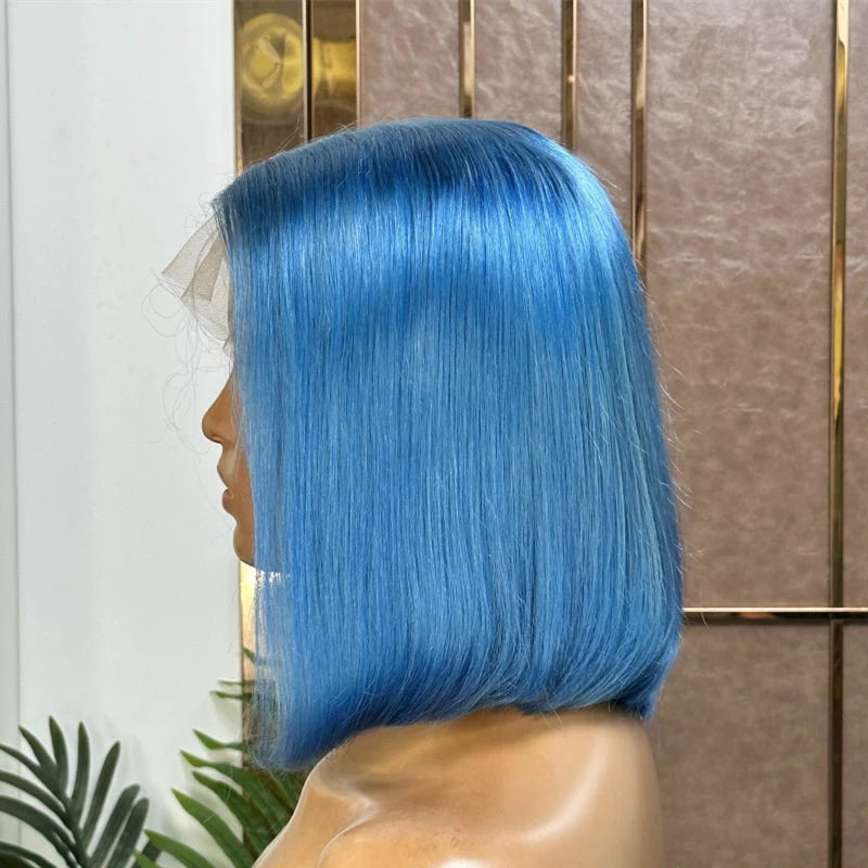 Hair 13x6 Light Blue Straight Bob Wig Short Wig Sky Blue Lace Frontal Human Hair Wig