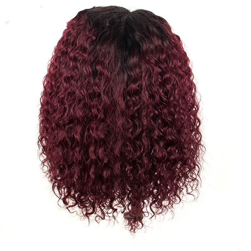 Full Lace Burgundy Real Human Hair Wig - Gradient Color Center Part Headgear