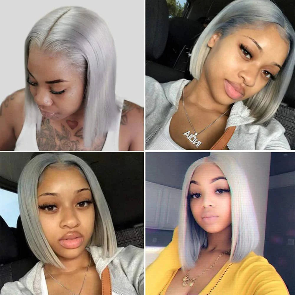 Hair 13x6 Grey Straight Lace Front Bob Wigs Colored Human Hair Wigs Lace Frontal Wig