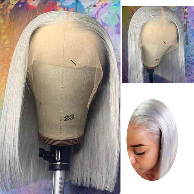 Hair 13x6 Grey Straight Lace Front Bob Wigs Colored Human Hair Wigs Lace Frontal Wig