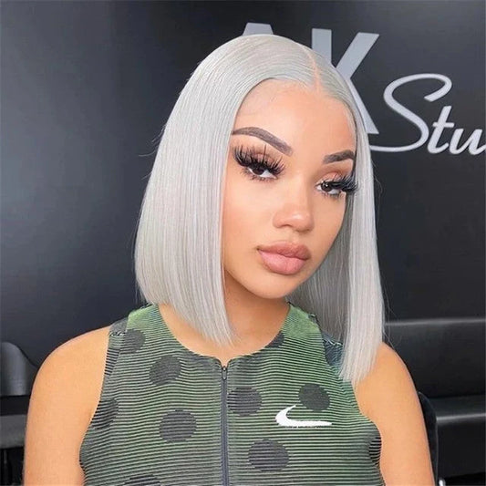 Hair 13x6 Grey Straight Lace Front Bob Wigs Colored Human Hair Wigs Lace Frontal Wig