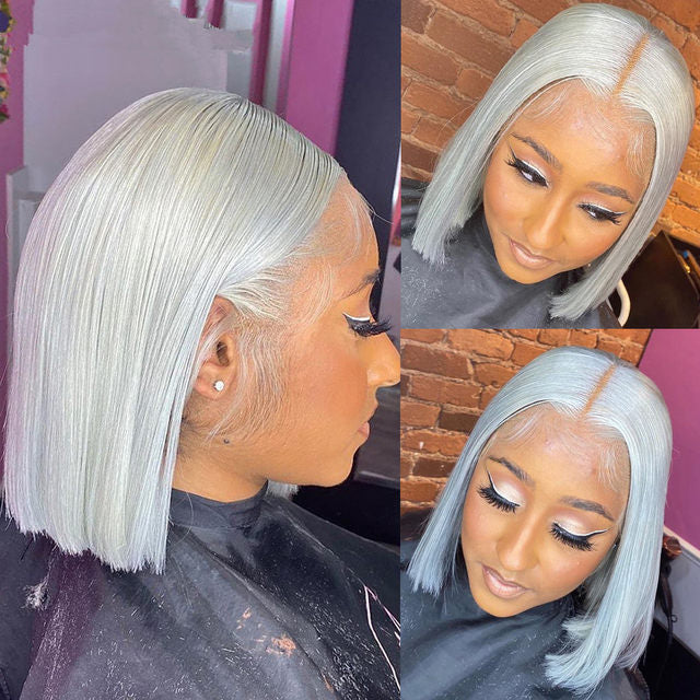 Hair 13x6 Grey Straight Lace Front Bob Wigs Colored Human Hair Wigs Lace Frontal Wig