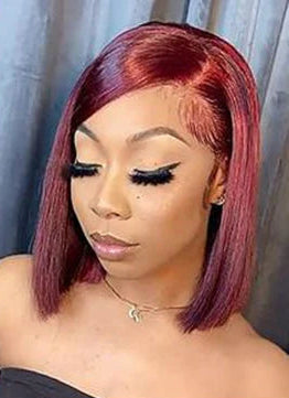 Hair 13x6 Lace Front Wig 99J Bob Wig Burgundy Bob Wig