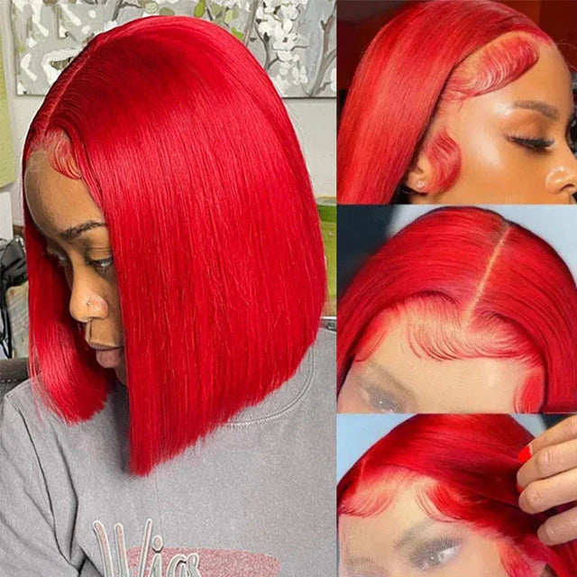 Hair 13x6 Red Lace Front Wig Short Bob Wig With Pre-plucked Hairline