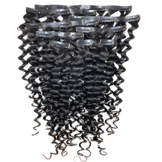 Hair Seamless Clip in Hair Extensions 100g Silicone Weft Deep Wave For Women