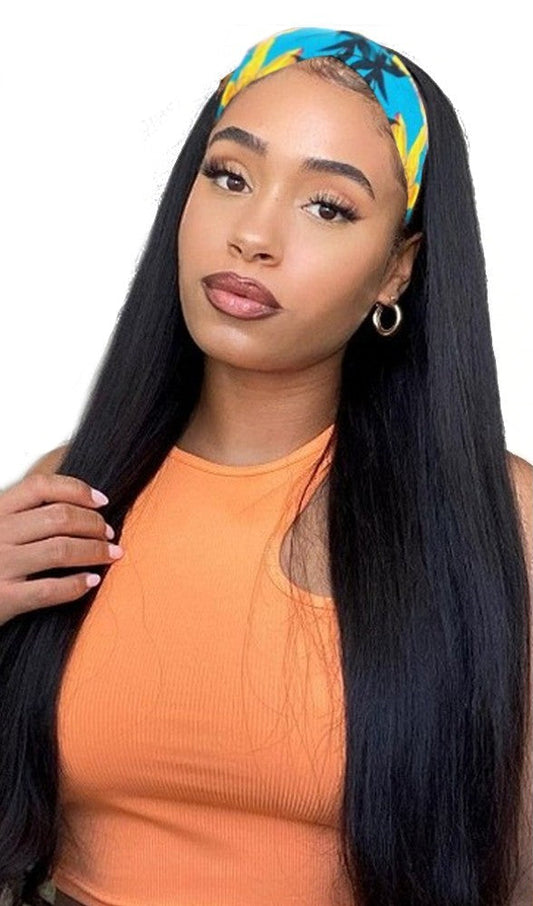 10A Grade Human Hair Headband Wig - Straight, No Glue, Easy Wear, Natural Black, 10-30 Inches2