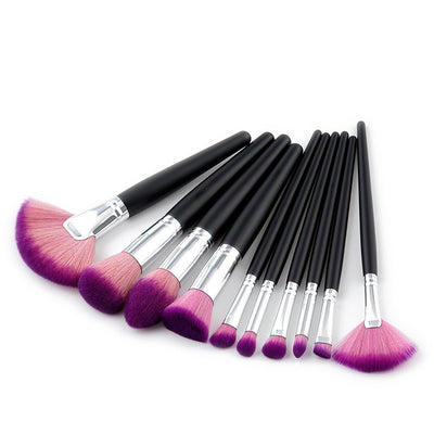 10-Piece Professional Makeup Brush Set with Wooden Handles for Flawless Beauty