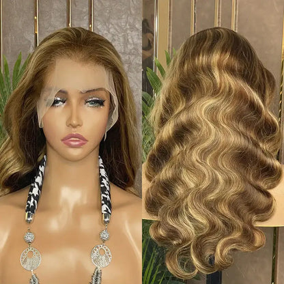 Hair Honey Blonde 4/27 Highlight Wig 13x4 Lace Front Wig Body Wave Human Hair Lace Wigs