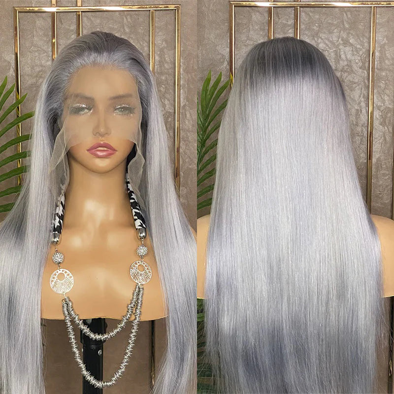 Hair Silver Color Straight Lace Front Wig 13x4 Straight Human Hair Wig Silver Gray Wig