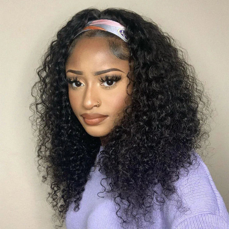 Hair 250% Density Headband Wig Curly Human Hair Wigs Gluelees Virgin Hair Wig
