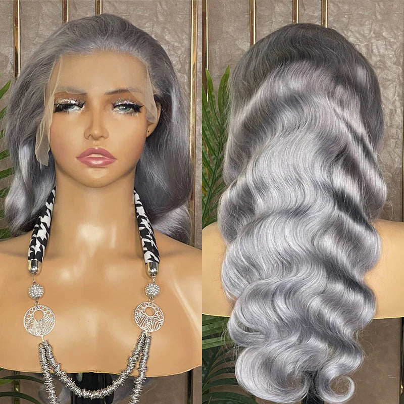 Hair Silver Gray 13x4 Body Wave Wig Silver Color 100% Human Hair Wig