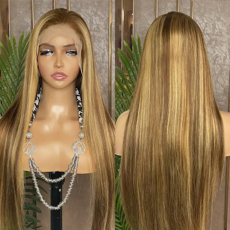 Hair Highlight 4/27 Straight Lace Front Wig Honey Blonde 13x4 Human Hair Wigs