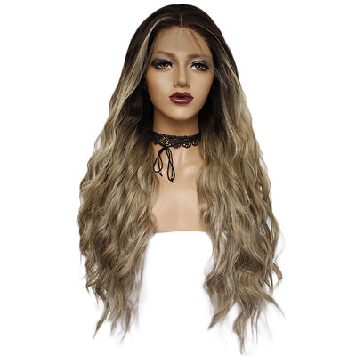 Gradient Long Curly Front Lace Wig – High-Temperature Fiber, Half Hand-Woven