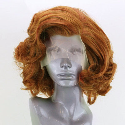 Fluffy Short Curly Bob Wig – 20-Inch Orange Hair with Front Lace Rose Net