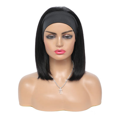 Headband Straight Bob Wig – 100% Human Hair, 1B Natural Color, 8-14 Inches, 150% Density