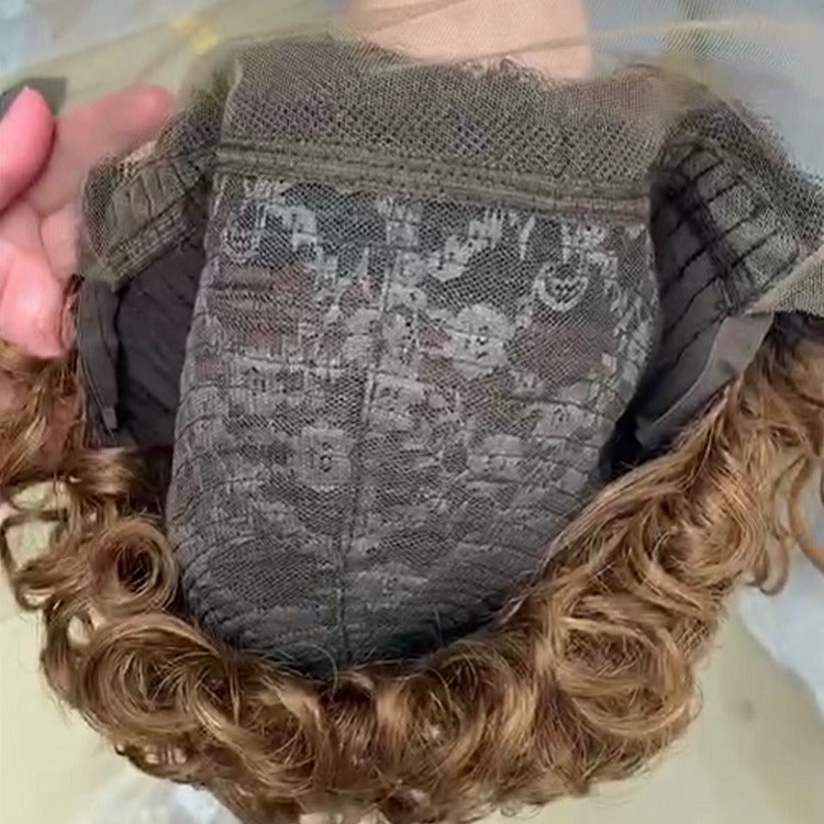 Chic Ombre Curly Pixie Cut Lace Front Wig - 8 Inch Brazilian Hair