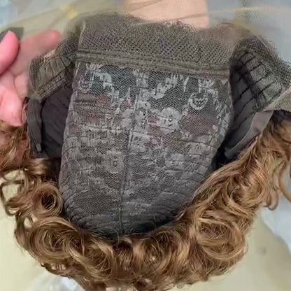 Chic Ombre Curly Pixie Cut Lace Front Wig - 8 Inch Brazilian Hair