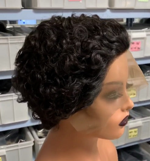 Chic Ombre Curly Pixie Cut Lace Front Wig - 8 Inch Brazilian Hair