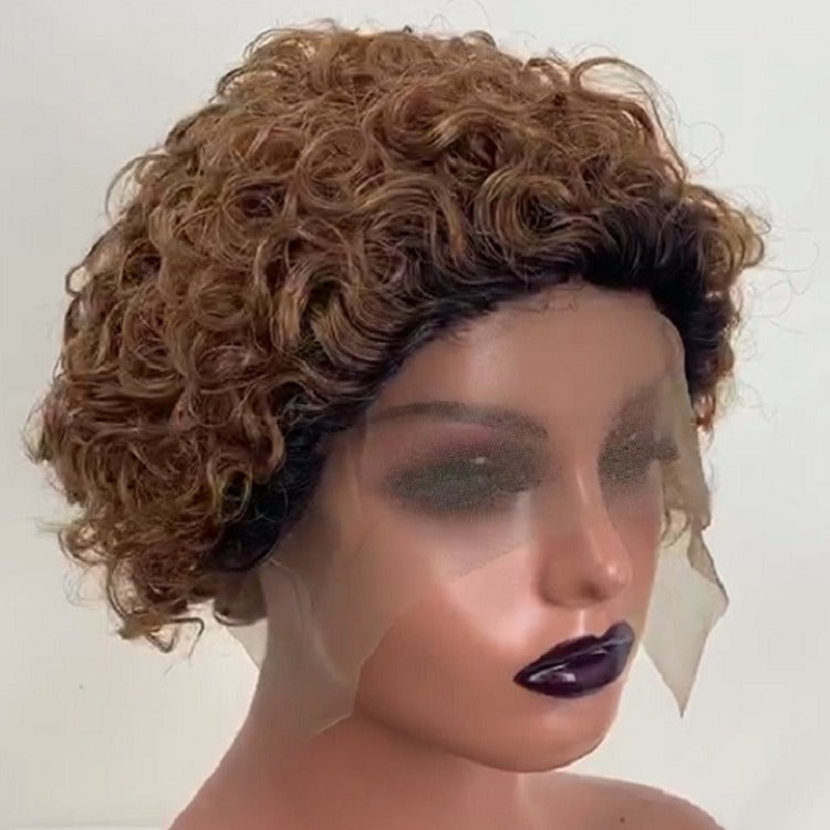 Chic Ombre Curly Pixie Cut Lace Front Wig - 8 Inch Brazilian Hair