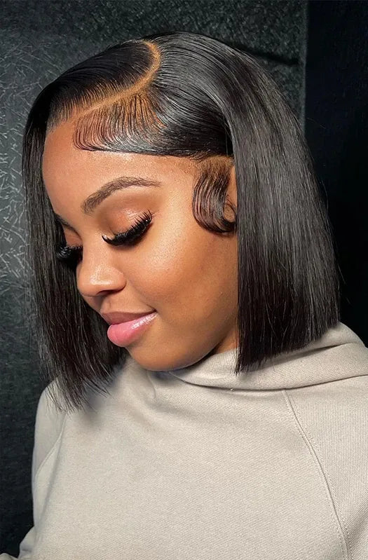 13x4 Glueless Short Bob Lace Front Wig – Bone Straight Hair