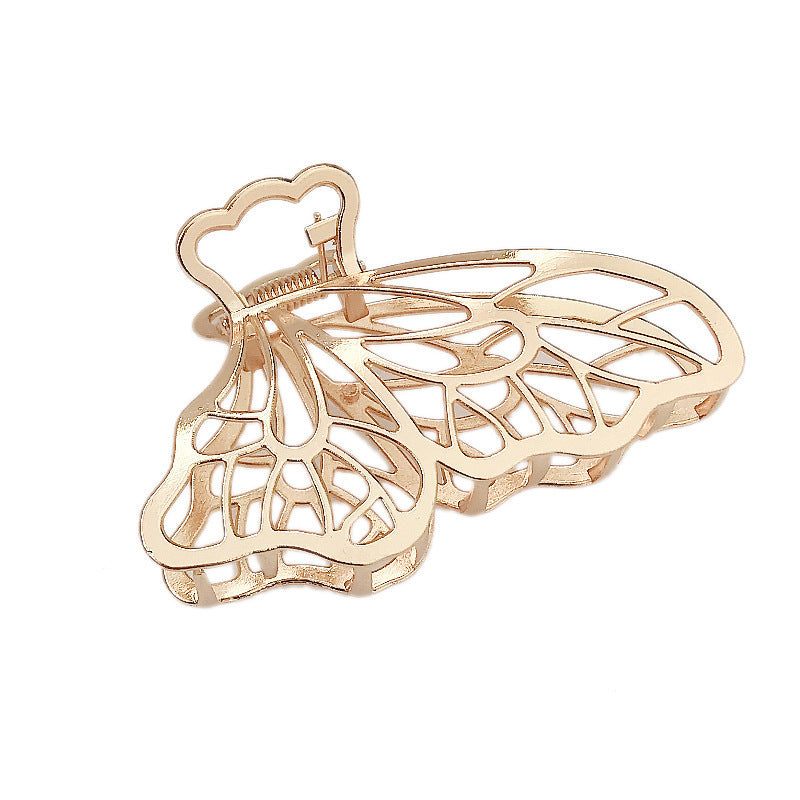 Gold-Plated European & American Style Metal Leaf Spring Hair Clip – Geometric Grasping Clip for Women