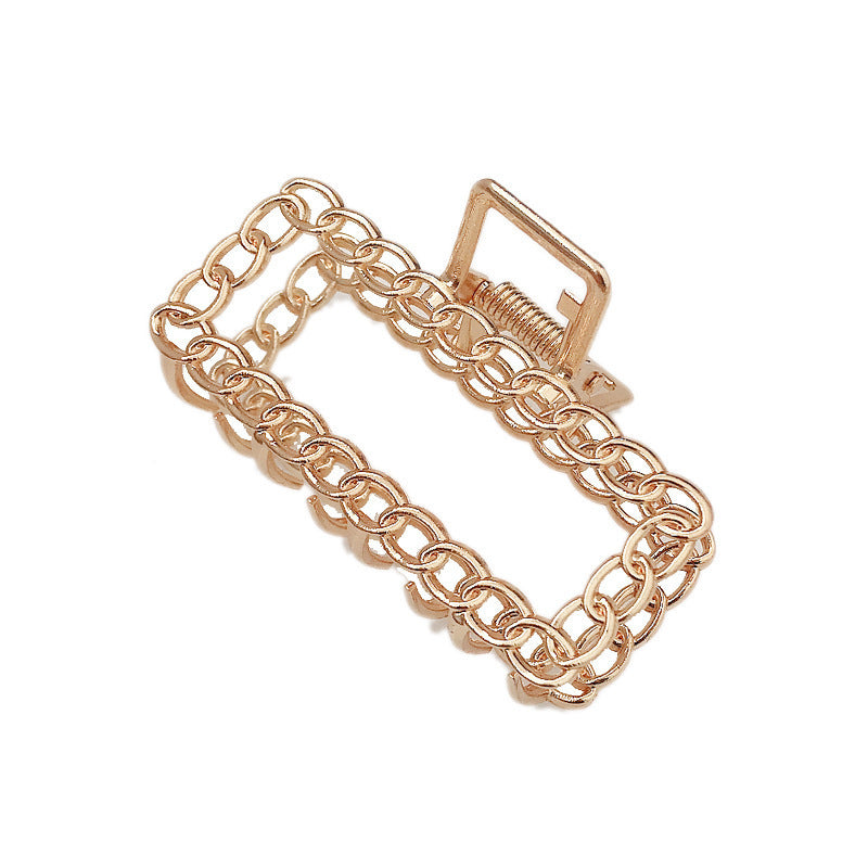 Gold-Plated European & American Style Metal Leaf Spring Hair Clip – Geometric Grasping Clip for Women