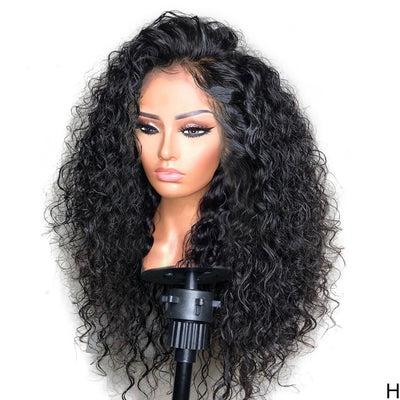 European & American Ladies Black Front Lace Small Wavy Curly Hair Wig – Natural Style, High Temperature Wire, 16-26 Inches, Slanted Bangs