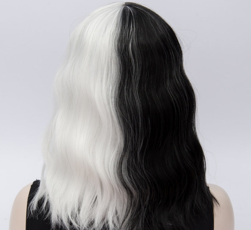 Similler Kinky White and Black Stitched Short Wig with Qi Bangs – Synthetic Hair for Cosplay