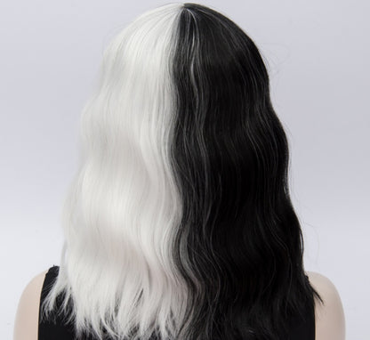Similler Kinky White and Black Stitched Short Wig with Qi Bangs – Synthetic Hair for Cosplay