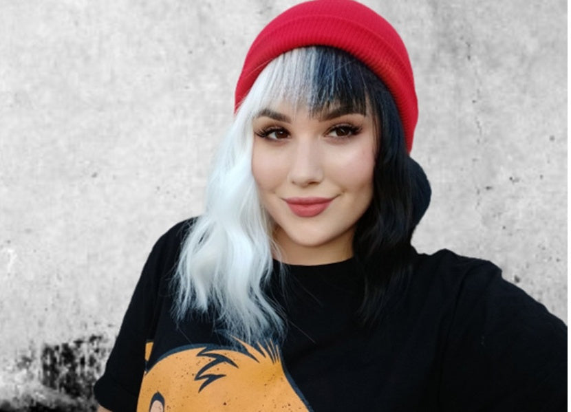 Similler Kinky White and Black Stitched Short Wig with Qi Bangs – Synthetic Hair for Cosplay